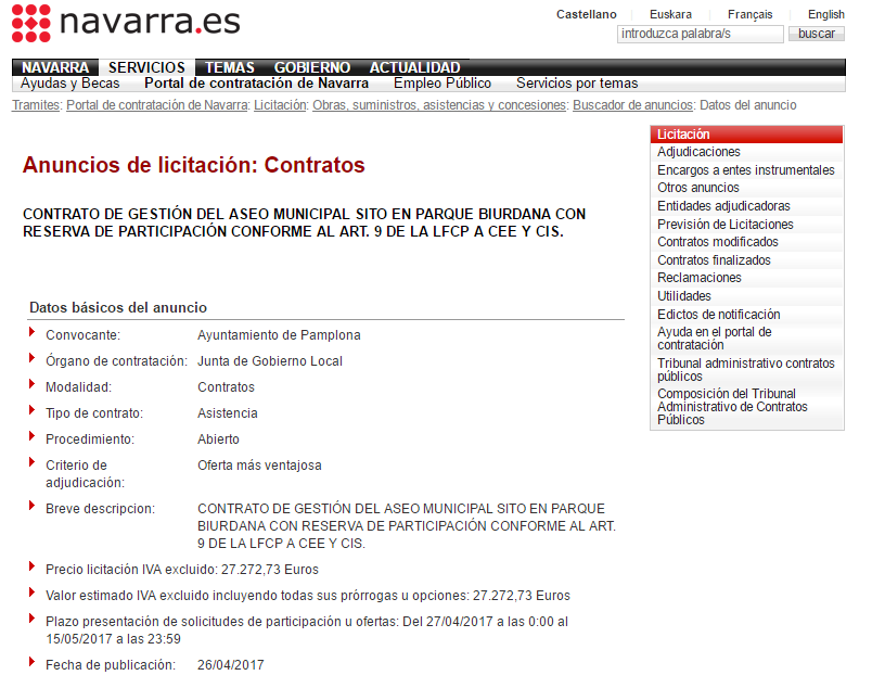 Licitación contratos