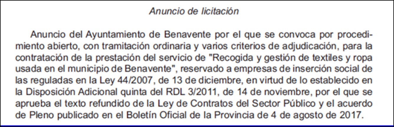 Anuncio de licitación